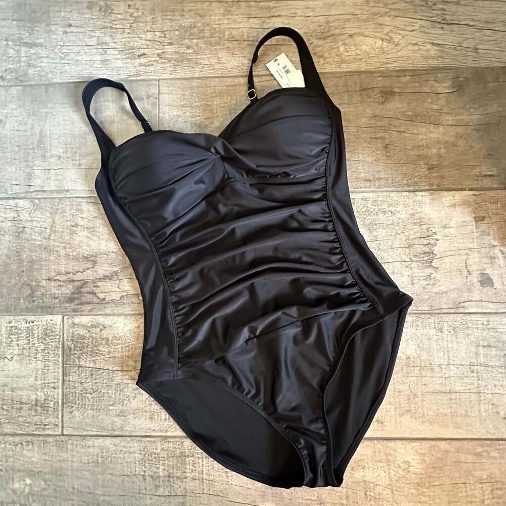 Brand New Liz Claiborne Black Shaping One Piece Swimsuit Sz 16